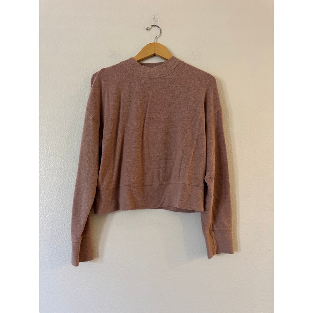 Fabletics Mock Neck Cropped Sweatshirt Fleece Drop Shoulder Large Mauve Exc.